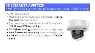 New Hikvision DS-2CE5AD3T-AVPIT3ZF 2MP Ultra Low Light Vandal Motorized Varifocal Dome Camera