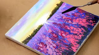 Lavender Field Abstract Painting /  Beginner acrylic painting /palette knife painting / Day #103