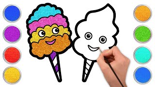 How to Draw Easy Cotton Candy | Step By Step Glitter Drawing and Coloring For Kids | Chiki Art Hindi