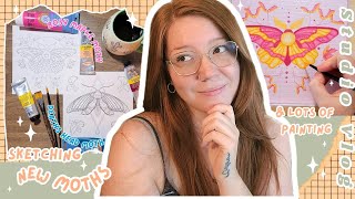 Painting A Rosy Maple Moth✨️Art Studio Vlog