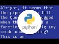 python multiprocessing: some functions do not return when they are complete (queue material too big)