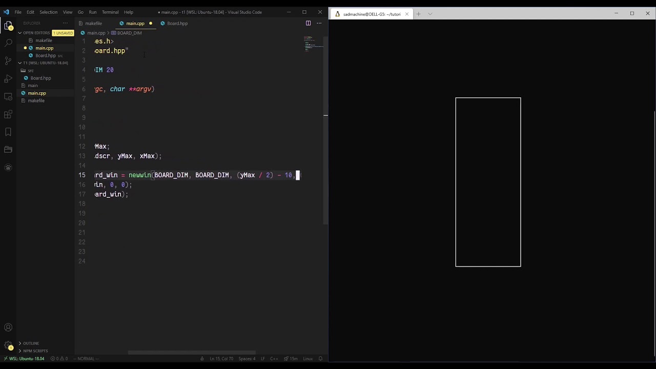 Making Snake In Ncurses Tutorial 1 First Pass At The Board Youtube