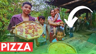 LEILA E FILHOS COMEM PIZZA PELA PRIMEIRA VEZ