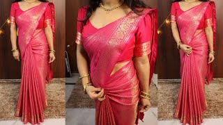 South Indian Bridal saree draping with fluffy centre pleats | pre pleated bridal saree draping