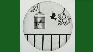 How to draw birds want freedom ll Birds in a cage drawing - step by step ll Freedom - pencil sketch