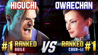 SF6 ▰ HIGUCHI (#1 Ranked Guile) vs OWAECHAN (#1 Ranked Chun-Li) ▰ High Level Gameplay