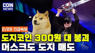 [도지코인 전망] 도지코인 300원 대 붕괴... 머스크도 도지 팔았다