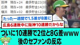 阪神、ついに10連勝で2位と8G差www後のセファンの反応【阪神タイガース/プロ野球/なんJ反応まとめ・ 2chスレ・5chスレまとめ/小野寺暖/岩崎優/梅野隆太郎/桐敷拓馬/2023年8月13日】