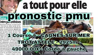 27 février 2025 PRONOSTIC PMU QUINTE 1 Course 4 - CAGNES-SUR-MERTROT ATTELE - 2925m - 49000.00€