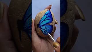 One stroke butterfly painting on rock #butterfly #art #rockpainting