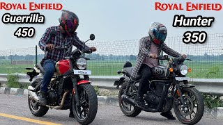 Royal Enfield Guerrilla 450 bs7 vs Hunter 350 || Drag race comparison 🔥🥵 || very hot content ||