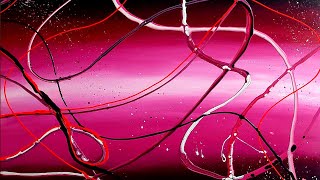 #21- Pink Gradient Abstract Acrylic Painting w/ Textured Ribbon Pour Overlay | Fluid Pouring Art