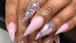 Pastel pink stiletto nails tutorial | Glitterbel's acrylics