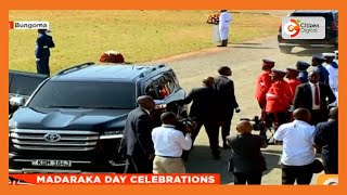 Deputy President Rigathi Gachagua arrives at Masinde Muliro Stadium for Madaraka Day Celebrations