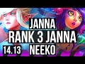 JANNA & Miss Fortune vs NEEKO & Jinx (SUP) | Rank 3 Janna, 2/1/22 | EUW Challenger | 14.13