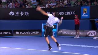 Grigor Dimitrov massive racquet smash - Australian Open 2015