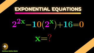 How to Solve Exponential Equations: Example 2^(2x) - 10(2^x) + 16 = 0