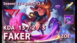 【KRサーバー/C1】T1 Faker ゾーイ(Zoe) VS ルブラン(Leblanc) MID - Patch12.9 KR Ranked【LoL/MSI】