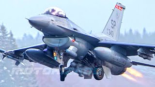 F-16 Fighting Falcon Fighter Jet Operations in Snowy Conditions