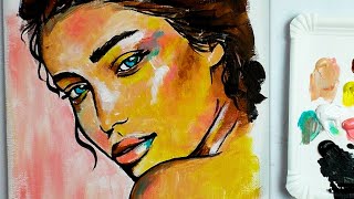 How to Paint PORTRAIT with Acrylics | Colorful Face Painting Tutorial