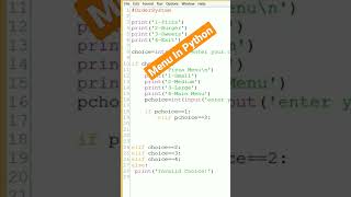 Menu in Python with Conditionals.
