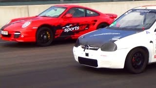 Porsche 911 Turbo S 997 vs Opel Corsa Turbo Drag Race Viertelmeile Rennen Acceleration