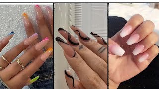 Beautiful modern acrylic coffin nail ideas , nail art compilation
