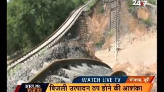 Railway track flooded after heavy rainfall in Sonbhadra