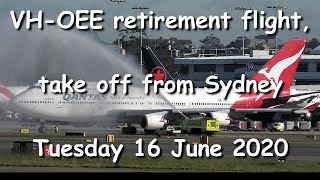 VH-OEE Qantas 747-400ER last takeoff from Sydney International Airport. Includes ATC