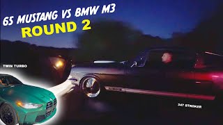 347 Stroker 65 Mustang Vs BMW M3 Twin Turbo/ ROUND 2!