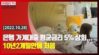 은행 가계대출 평균금리 5% 상회... 10년2개월만에 처음 (20221028)