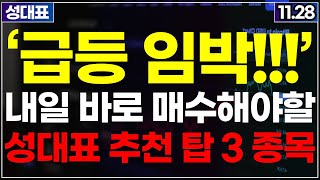 [급등임박] 내일 당장 매수해야할 TOP3 딱 세종목! 제약바이오 관련주 희토류관련주 대북주 주식추천 추천주 추천종목 급등주 상한가 주가전망 특징주 11월28일 급등예상