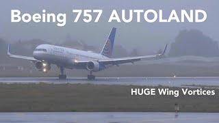 Boeing 757 LANDS ITSELF in Fog  |  United Airlines Autoland  |  HUGE Wing Vortices