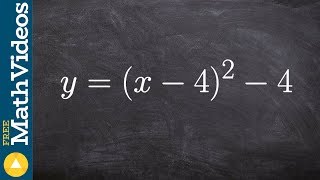 Identify the x intercepts and vertex of an equation in vertex form ex 6, y=(x-4)^2 -4