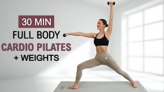 30 Min Cardio Pilates + Strength with Weights or Water Bottles | Fat Burning + Toning, No Repeat