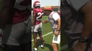Nick Saban working with DBs in Alabama 1st fall practice of 2023