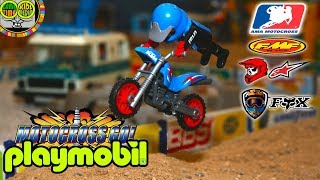 PLAYMOBIL MOTOCROSS motorcycles. Models of toy motorcycles in race.