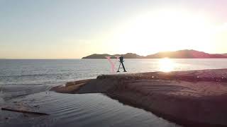 日本の海と空!ドローンで山口県光市虹ケ浜海水浴場の夕日と海の空撮動画