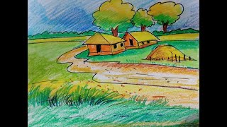 How to draw a village house step by step I Village scenery Drawing & Color I গ্রামের দৃশ্য অঙ্কন