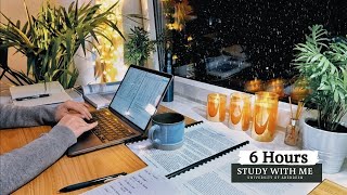 6 HOUR STUDY WITH ME on a RAINY NIGHT | Background noise, 10-min Break, No music, Study with Merve