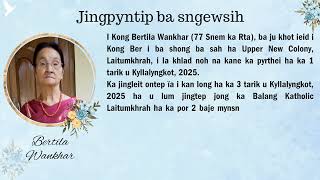 Jingpyntip ba sngewsih - Khlad noh i Kong Bertila Wankhar