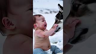 Amazing, wolf baby sits baby left alone in the artic😘💖