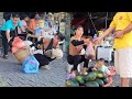 Single mother Ly Phuc Loc harvests giant watermelons to sell at the market