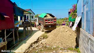 Astounding Project Delete Pound Flood Landfill !! Truck Unload , Bulldozer Komat'Su D20p Push Stone