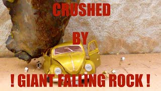 Scale 1/18 VW Beetle CRUSHED by Giant Falling Rock - Super Slow Motion