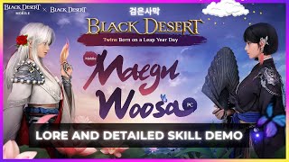 BLACK DESERT ONLINE Woosa and Maegu Lore and Detailed Skills Demo 🌼  Arabella Elric 아라