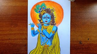 Krishna ji Drawing Step by Step || How to draw Krishna ji || Outline and colouring Tutorial 🤩