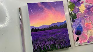 Lavender field painting/acrylic painting tutorial/ cloud painting techniques/ Milky Way
