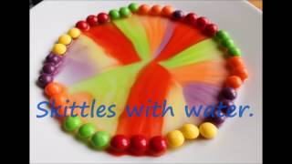 Skittles rainbow experiment with milk and water