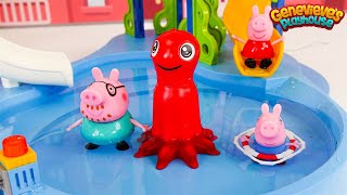 Peppa Pig Toy Learning Video for Kids - Peppa Pig Gets a New Pool and Goes Swimming!